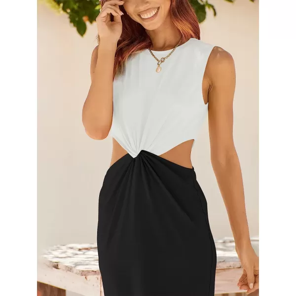 imageANRABESS Womens Summer Crew Neck Sleeveless Cutout Twist Knee Length Bodycon Midi Dress09whiteblack