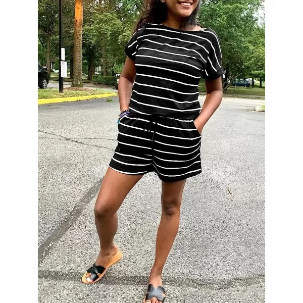 imageANRABESS Womens Summer Crewneck Casual Loose Short Sleeve One Piece Jumpsuit Rompers Outfits with Pockets01 Black White Stripes