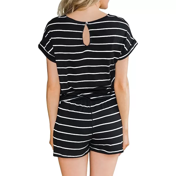 imageANRABESS Womens Summer Crewneck Casual Loose Short Sleeve One Piece Jumpsuit Rompers Outfits with Pockets01 Black White Stripes
