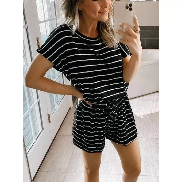 imageANRABESS Womens Summer Crewneck Casual Loose Short Sleeve One Piece Jumpsuit Rompers Outfits with Pockets01 Black White Stripes