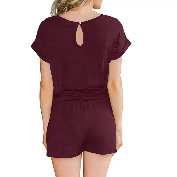 imageANRABESS Womens Summer Crewneck Casual Loose Short Sleeve One Piece Jumpsuit Rompers Outfits with Pockets01 Maroon
