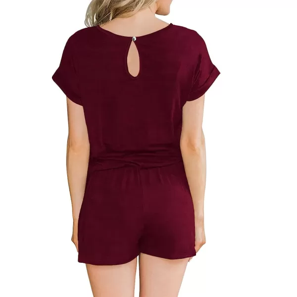 imageANRABESS Womens Summer Crewneck Casual Loose Short Sleeve One Piece Jumpsuit Rompers Outfits with Pockets01 Wine Red