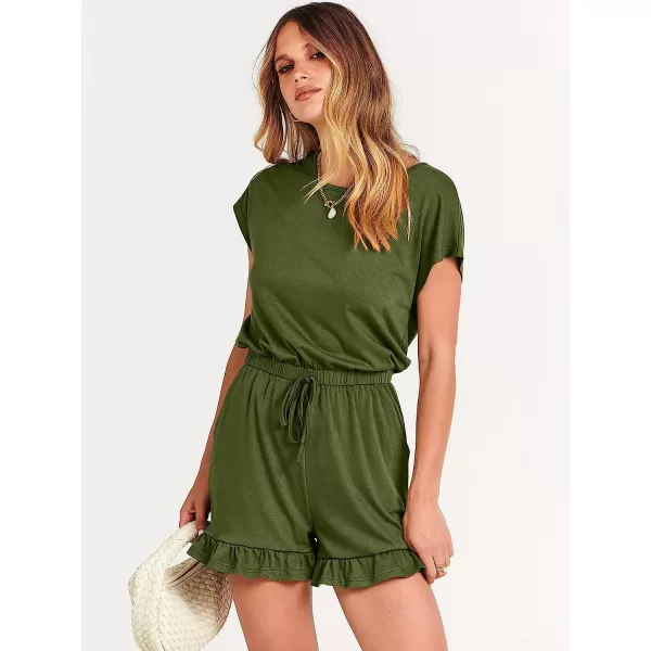 imageANRABESS Womens Summer Crewneck Casual Loose Short Sleeve One Piece Jumpsuit Rompers Outfits with PocketsArmy Green