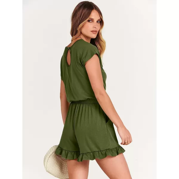 imageANRABESS Womens Summer Crewneck Casual Loose Short Sleeve One Piece Jumpsuit Rompers Outfits with PocketsArmy Green