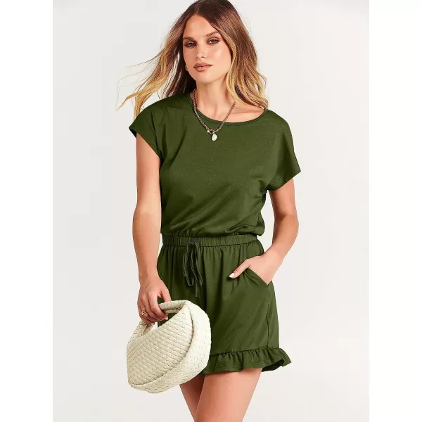imageANRABESS Womens Summer Crewneck Casual Loose Short Sleeve One Piece Jumpsuit Rompers Outfits with PocketsArmy Green