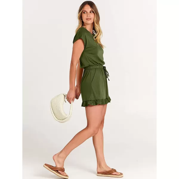 imageANRABESS Womens Summer Crewneck Casual Loose Short Sleeve One Piece Jumpsuit Rompers Outfits with PocketsArmy Green