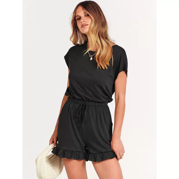 imageANRABESS Womens Summer Crewneck Casual Loose Short Sleeve One Piece Jumpsuit Rompers Outfits with PocketsBlack