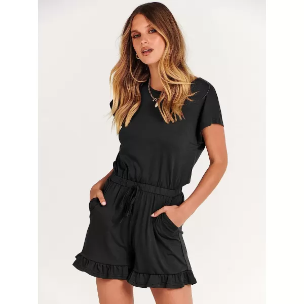 imageANRABESS Womens Summer Crewneck Casual Loose Short Sleeve One Piece Jumpsuit Rompers Outfits with PocketsBlack