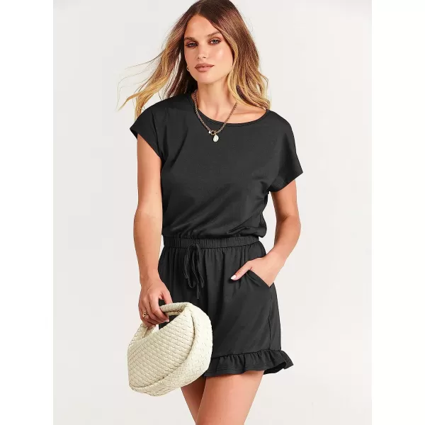 imageANRABESS Womens Summer Crewneck Casual Loose Short Sleeve One Piece Jumpsuit Rompers Outfits with PocketsBlack