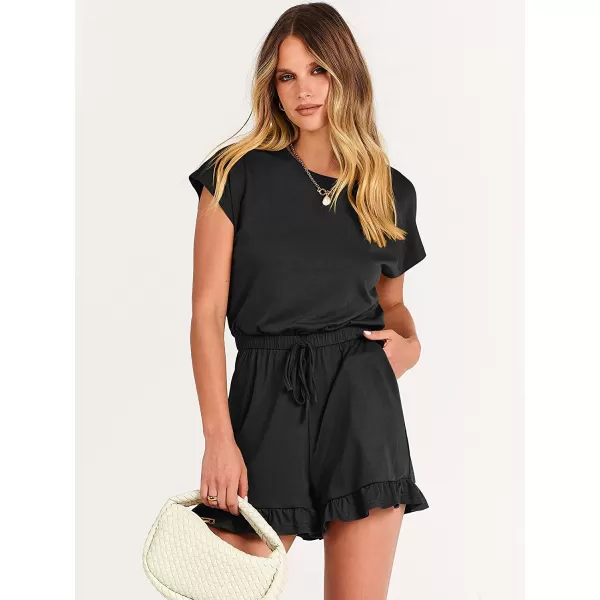 imageANRABESS Womens Summer Crewneck Casual Loose Short Sleeve One Piece Jumpsuit Rompers Outfits with PocketsBlack