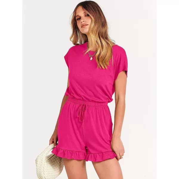 imageANRABESS Womens Summer Crewneck Casual Loose Short Sleeve One Piece Jumpsuit Rompers Outfits with PocketsRose