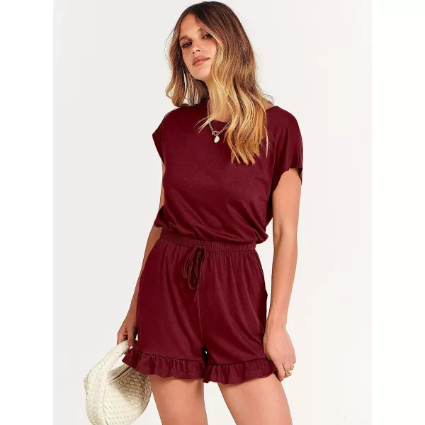 imageANRABESS Womens Summer Crewneck Casual Loose Short Sleeve One Piece Jumpsuit Rompers Outfits with PocketsWine Red