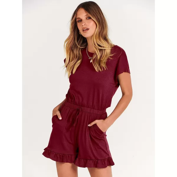 imageANRABESS Womens Summer Crewneck Casual Loose Short Sleeve One Piece Jumpsuit Rompers Outfits with PocketsWine Red