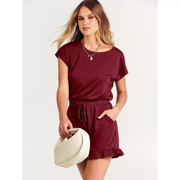 imageANRABESS Womens Summer Crewneck Casual Loose Short Sleeve One Piece Jumpsuit Rompers Outfits with PocketsWine Red