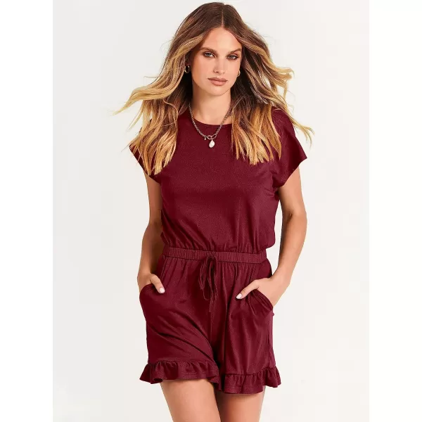 imageANRABESS Womens Summer Crewneck Casual Loose Short Sleeve One Piece Jumpsuit Rompers Outfits with PocketsWine Red