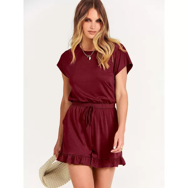 imageANRABESS Womens Summer Crewneck Casual Loose Short Sleeve One Piece Jumpsuit Rompers Outfits with PocketsWine Red