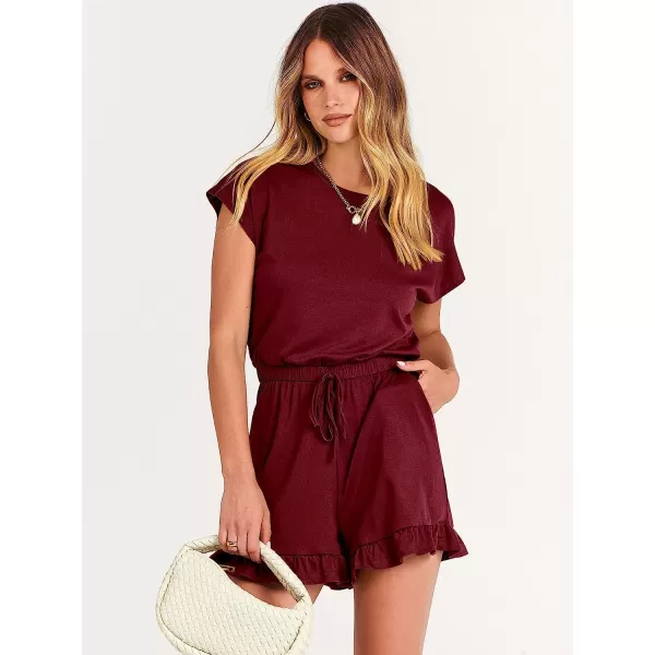 imageANRABESS Womens Summer Crewneck Casual Loose Short Sleeve One Piece Jumpsuit Rompers Outfits with PocketsWine Red