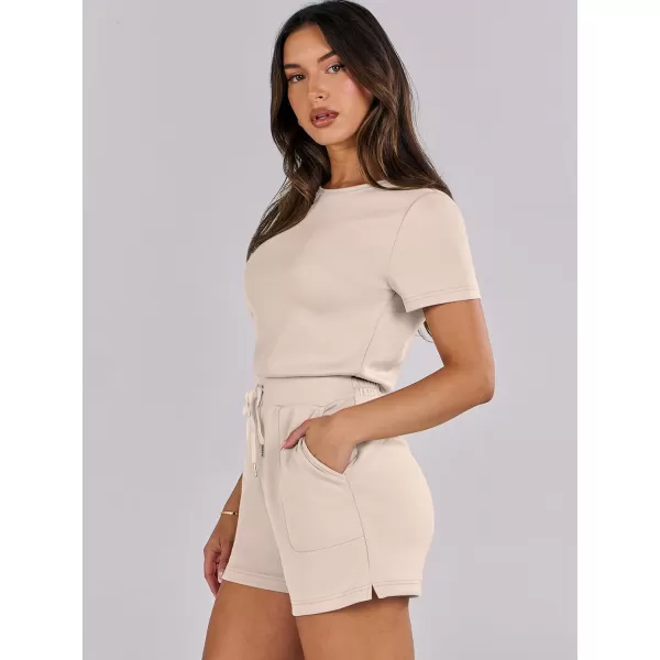 imageANRABESS Womens Summer Crewneck Casual Loose Short Sleeve One Piece Rompers Jumpsuit Outfits with PocketsApricot