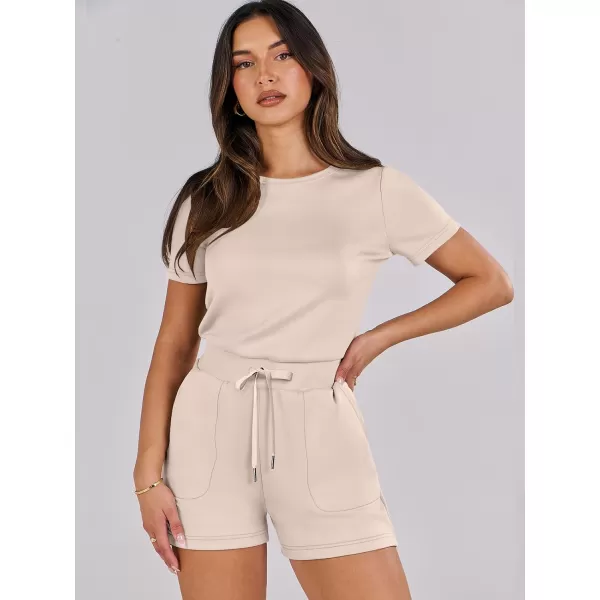imageANRABESS Womens Summer Crewneck Casual Loose Short Sleeve One Piece Rompers Jumpsuit Outfits with PocketsApricot