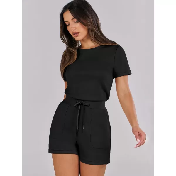 imageANRABESS Womens Summer Crewneck Casual Loose Short Sleeve One Piece Rompers Jumpsuit Outfits with PocketsBlack