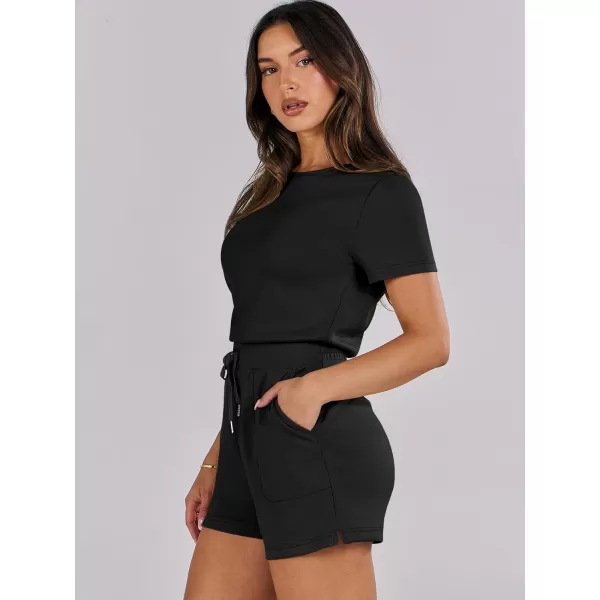imageANRABESS Womens Summer Crewneck Casual Loose Short Sleeve One Piece Rompers Jumpsuit Outfits with PocketsBlack