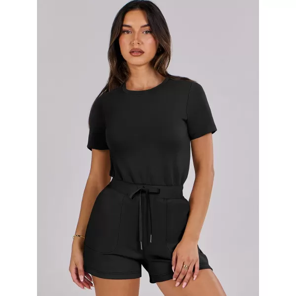imageANRABESS Womens Summer Crewneck Casual Loose Short Sleeve One Piece Rompers Jumpsuit Outfits with PocketsBlack
