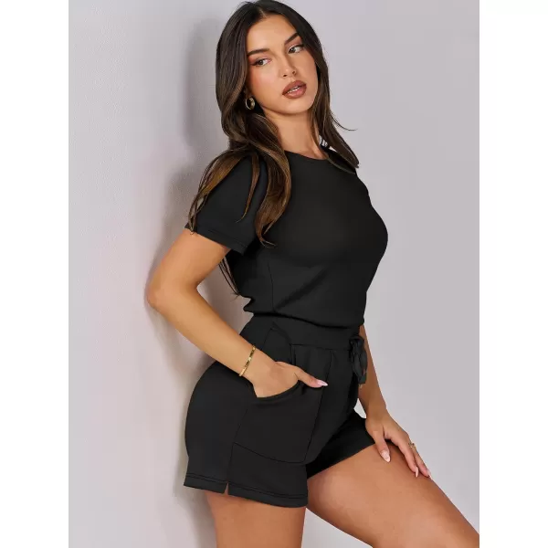 imageANRABESS Womens Summer Crewneck Casual Loose Short Sleeve One Piece Rompers Jumpsuit Outfits with PocketsBlack