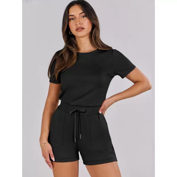 imageANRABESS Womens Summer Crewneck Casual Loose Short Sleeve One Piece Rompers Jumpsuit Outfits with PocketsBlack