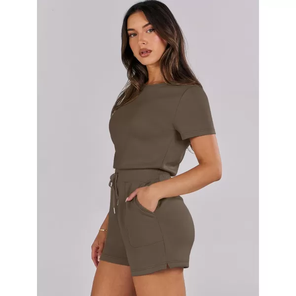 imageANRABESS Womens Summer Crewneck Casual Loose Short Sleeve One Piece Rompers Jumpsuit Outfits with PocketsBrown