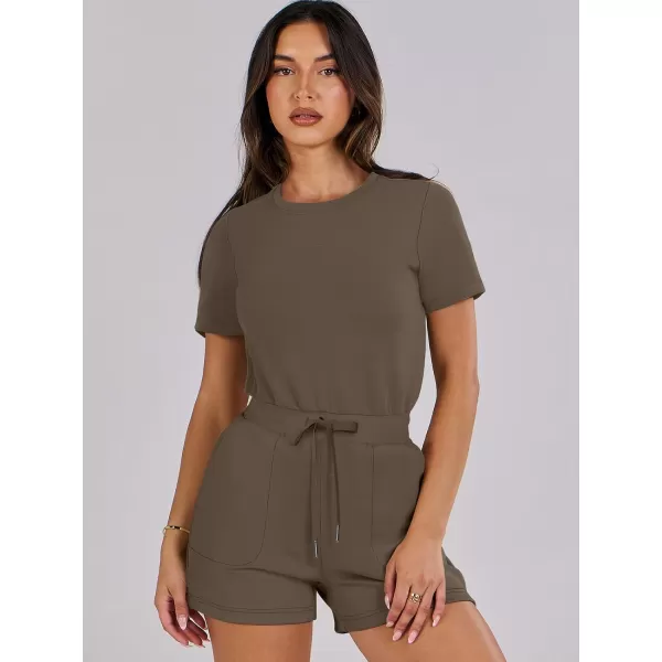 imageANRABESS Womens Summer Crewneck Casual Loose Short Sleeve One Piece Rompers Jumpsuit Outfits with PocketsBrown