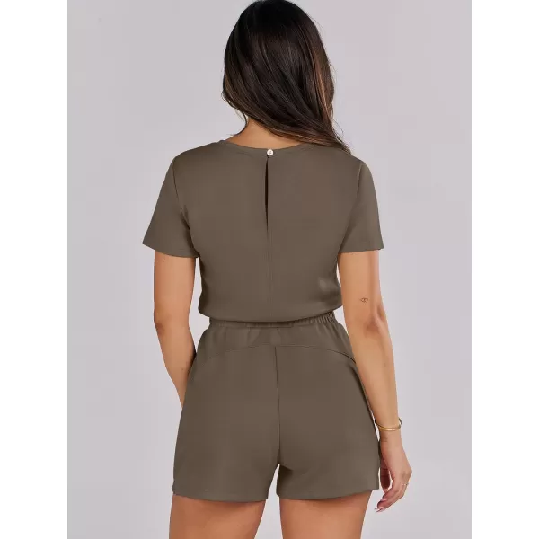 imageANRABESS Womens Summer Crewneck Casual Loose Short Sleeve One Piece Rompers Jumpsuit Outfits with PocketsBrown