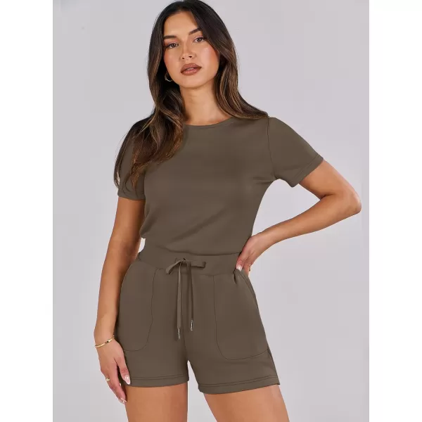 imageANRABESS Womens Summer Crewneck Casual Loose Short Sleeve One Piece Rompers Jumpsuit Outfits with PocketsBrown
