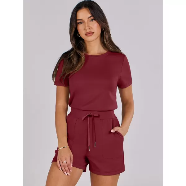 imageANRABESS Womens Summer Crewneck Casual Loose Short Sleeve One Piece Rompers Jumpsuit Outfits with PocketsBurgundy