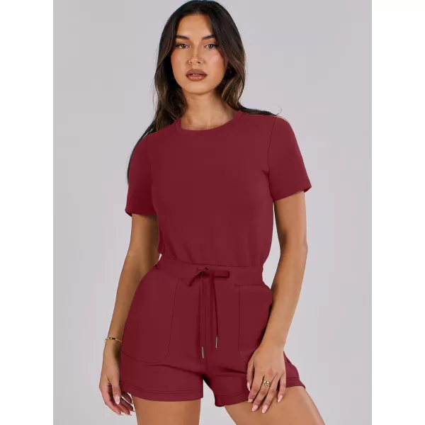 imageANRABESS Womens Summer Crewneck Casual Loose Short Sleeve One Piece Rompers Jumpsuit Outfits with PocketsBurgundy
