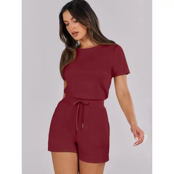 imageANRABESS Womens Summer Crewneck Casual Loose Short Sleeve One Piece Rompers Jumpsuit Outfits with PocketsBurgundy