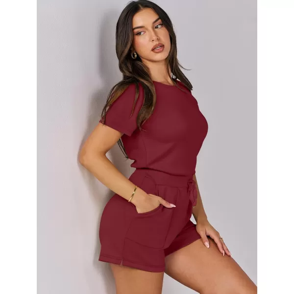 imageANRABESS Womens Summer Crewneck Casual Loose Short Sleeve One Piece Rompers Jumpsuit Outfits with PocketsBurgundy