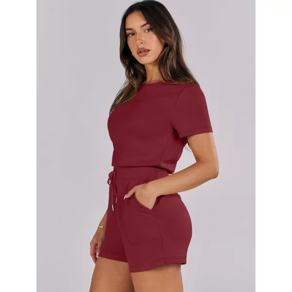 imageANRABESS Womens Summer Crewneck Casual Loose Short Sleeve One Piece Rompers Jumpsuit Outfits with PocketsBurgundy