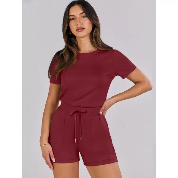 imageANRABESS Womens Summer Crewneck Casual Loose Short Sleeve One Piece Rompers Jumpsuit Outfits with PocketsBurgundy