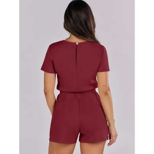 imageANRABESS Womens Summer Crewneck Casual Loose Short Sleeve One Piece Rompers Jumpsuit Outfits with PocketsBurgundy