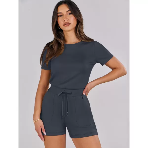 imageANRABESS Womens Summer Crewneck Casual Loose Short Sleeve One Piece Rompers Jumpsuit Outfits with PocketsDark Grey