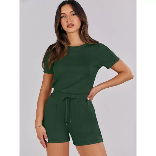 imageANRABESS Womens Summer Crewneck Casual Loose Short Sleeve One Piece Rompers Jumpsuit Outfits with PocketsDeep Green