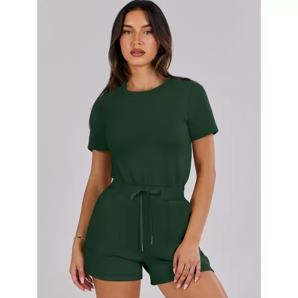 imageANRABESS Womens Summer Crewneck Casual Loose Short Sleeve One Piece Rompers Jumpsuit Outfits with PocketsDeep Green