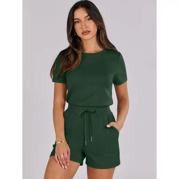imageANRABESS Womens Summer Crewneck Casual Loose Short Sleeve One Piece Rompers Jumpsuit Outfits with PocketsDeep Green