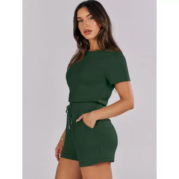 imageANRABESS Womens Summer Crewneck Casual Loose Short Sleeve One Piece Rompers Jumpsuit Outfits with PocketsDeep Green
