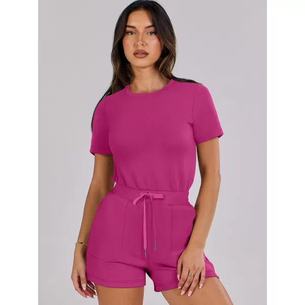 imageANRABESS Womens Summer Crewneck Casual Loose Short Sleeve One Piece Rompers Jumpsuit Outfits with PocketsHot Pink