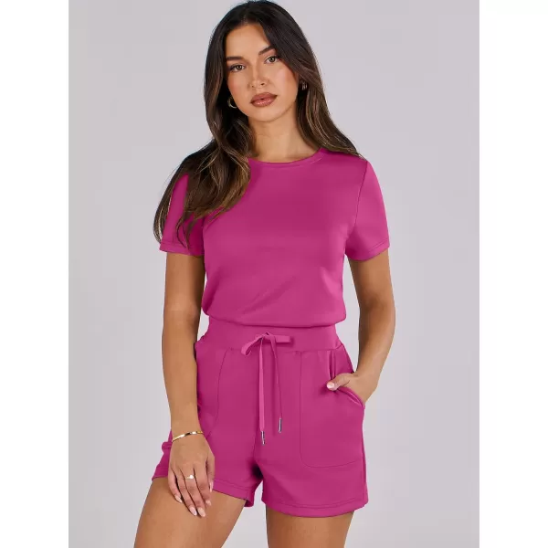 imageANRABESS Womens Summer Crewneck Casual Loose Short Sleeve One Piece Rompers Jumpsuit Outfits with PocketsHot Pink