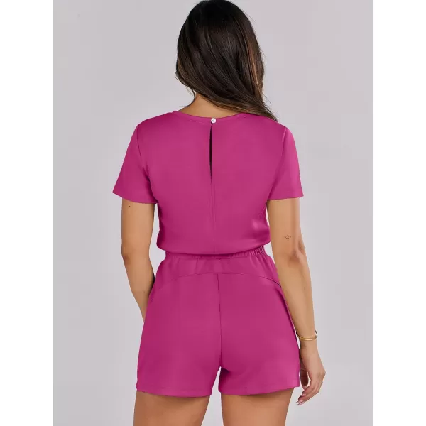 imageANRABESS Womens Summer Crewneck Casual Loose Short Sleeve One Piece Rompers Jumpsuit Outfits with PocketsHot Pink