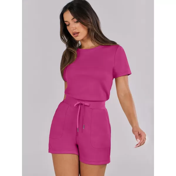imageANRABESS Womens Summer Crewneck Casual Loose Short Sleeve One Piece Rompers Jumpsuit Outfits with PocketsHot Pink