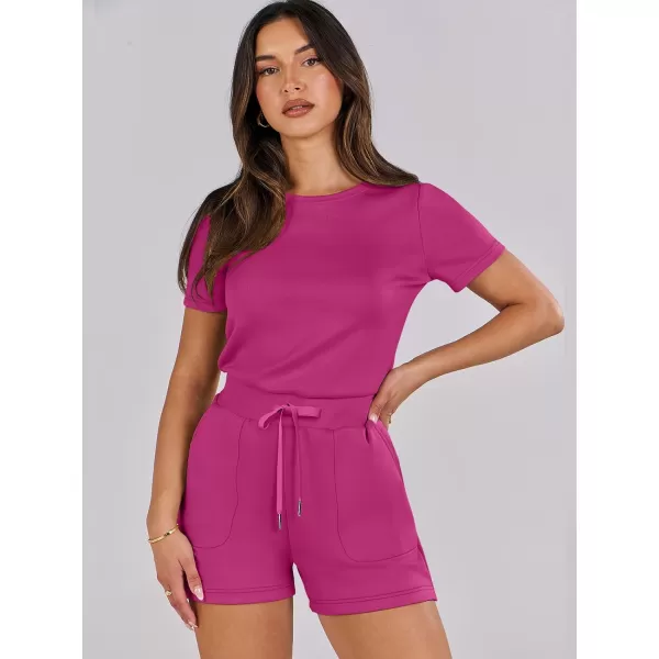 imageANRABESS Womens Summer Crewneck Casual Loose Short Sleeve One Piece Rompers Jumpsuit Outfits with PocketsHot Pink