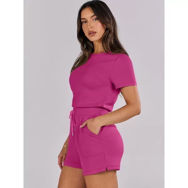 imageANRABESS Womens Summer Crewneck Casual Loose Short Sleeve One Piece Rompers Jumpsuit Outfits with PocketsHot Pink